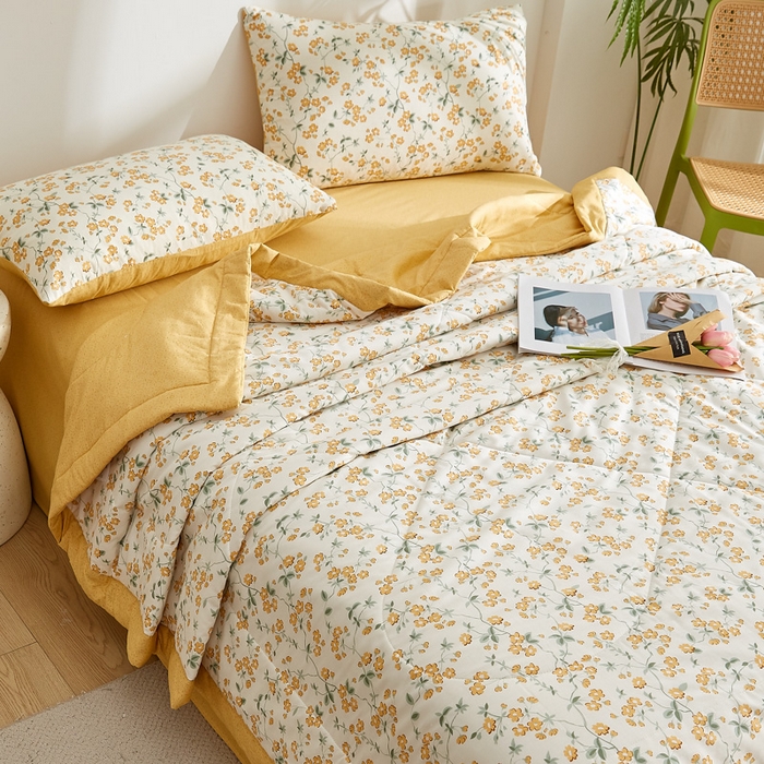 91家纺网 家纺一手货源 找家纺 海洋家纺 2025新款A类里外全棉棉花夏被四件套 风格二 春风拂面