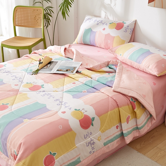 91家纺网 家纺一手货源 找家纺 海洋家纺 2025新款A类里外全棉棉花夏被四件套 风格二 彩虹糖