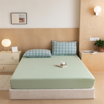 北欧良品 2024新款水洗棉单品床笠、床单--纯色款（床笠、床单） 藻绿