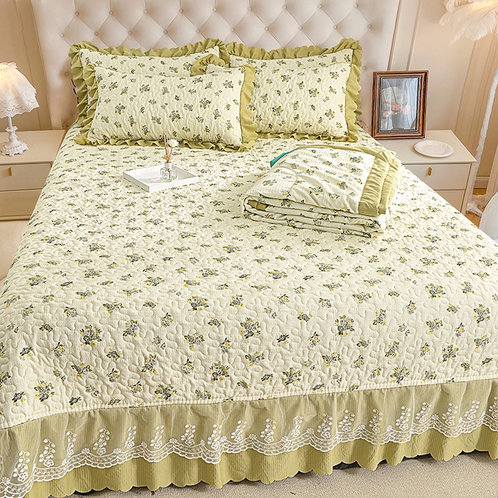 91家纺网 家纺一手货源 找家纺 梦柏家纺 2024新款亲肤泡泡棉夹棉床盖夏被四件套 秘境