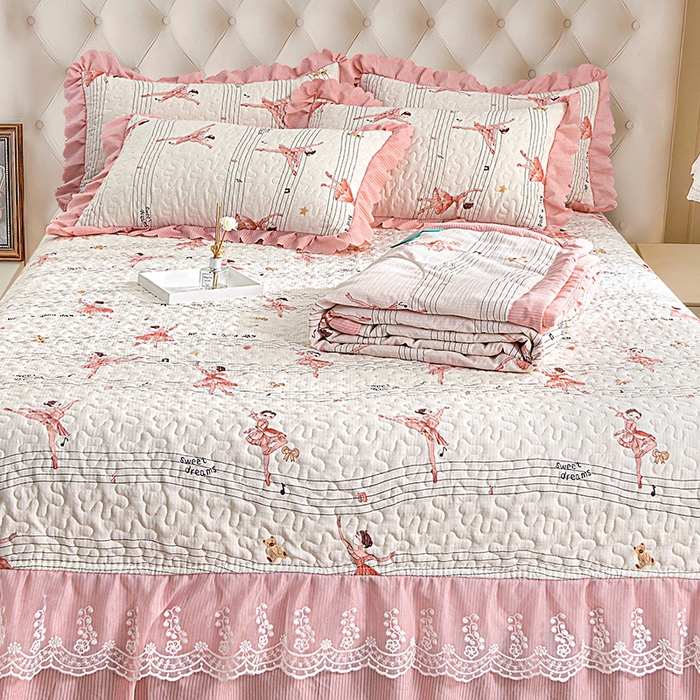 91家纺网 家纺一手货源 找家纺 梦柏家纺 2024新款亲肤泡泡棉夹棉床盖夏被四件套 芭蕾女孩