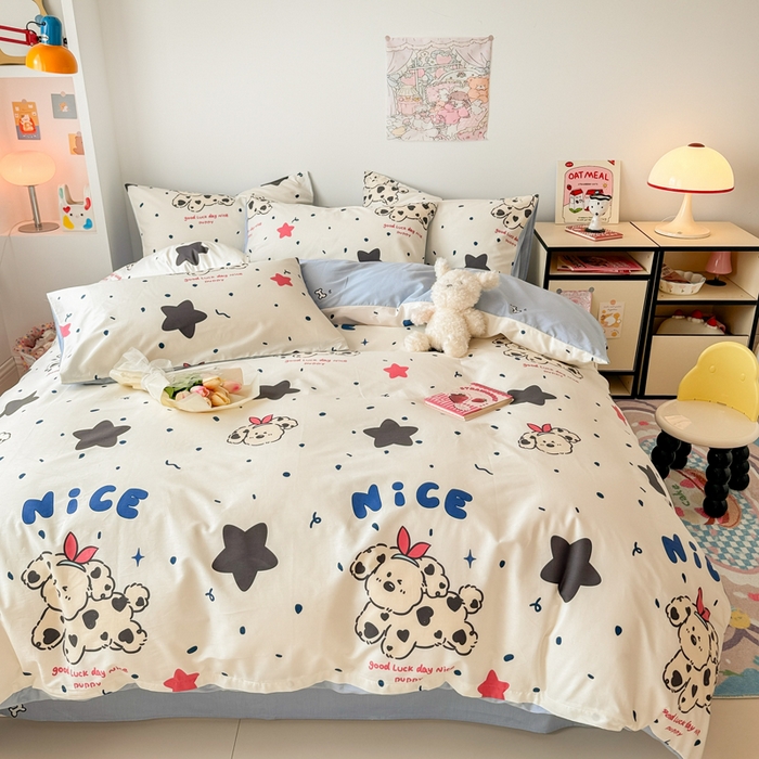 91家纺网 家纺一手货源 找家纺 慕尚 2025新款13070全棉小清新四件套 哈利狗