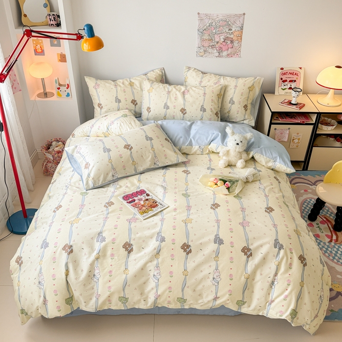 91家纺网 家纺一手货源 找家纺 慕尚 2025新款13070全棉小清新四件套 冒险家熊