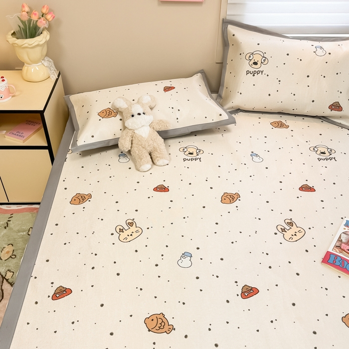 91家纺网 家纺一手货源 找家纺 2025新款慕尚600D数码印花冰丝凉席 绵绵动物