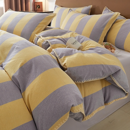 91家纺网 家纺一手货源 找家纺 莱登卡奴 2024新款全棉色织水洗棉贝壳绣系列四件套 贝壳绣-时光紫