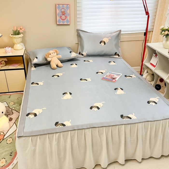 91家纺网 家纺一手货源 找家纺 2025新款慕尚600D数码印花冰丝凉席 淘气狗