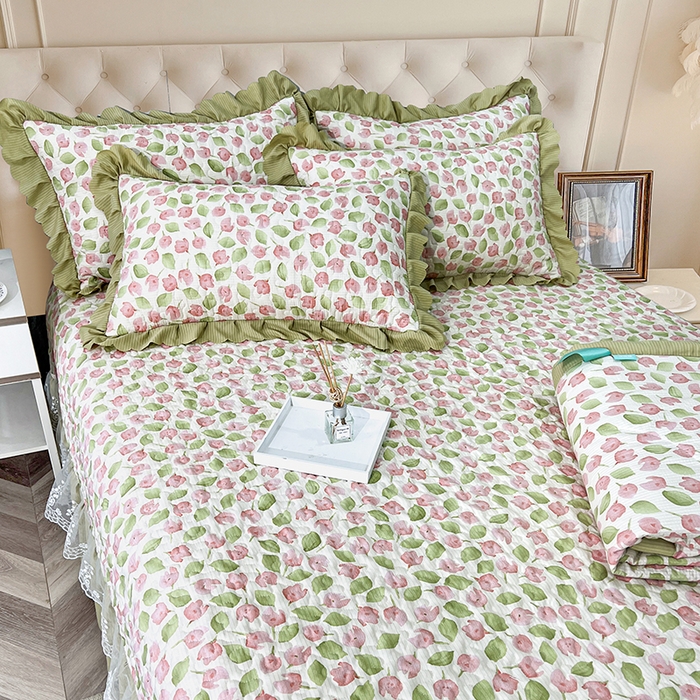 91家纺网 家纺一手货源 找家纺 梦柏家纺 2024新款亲肤泡泡棉夹棉床盖夏被四件套 花舞