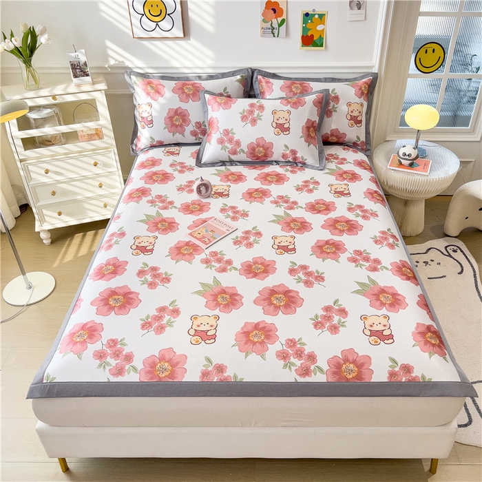 91家纺网 家纺一手货源 找家纺 孩子王家纺 2024新款凉感卡通冰丝席-成人款 花间小熊