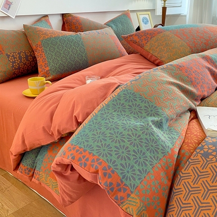 2024新款全棉纯棉双层纱三层纱立体提花四件套 百福