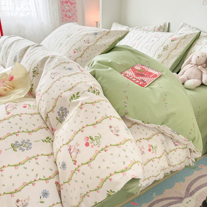 91家纺网 家纺一手货源 找家纺 慕尚 2025新款13070全棉小清新四件套 兔兔奇遇