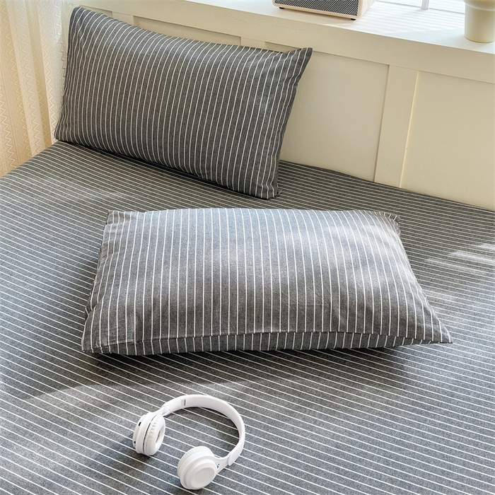 91家纺网 家纺一手货源 找家纺 北欧良品 2024新款水洗棉单品床笠、床单--格纹款（床笠、床单） 极简条灰