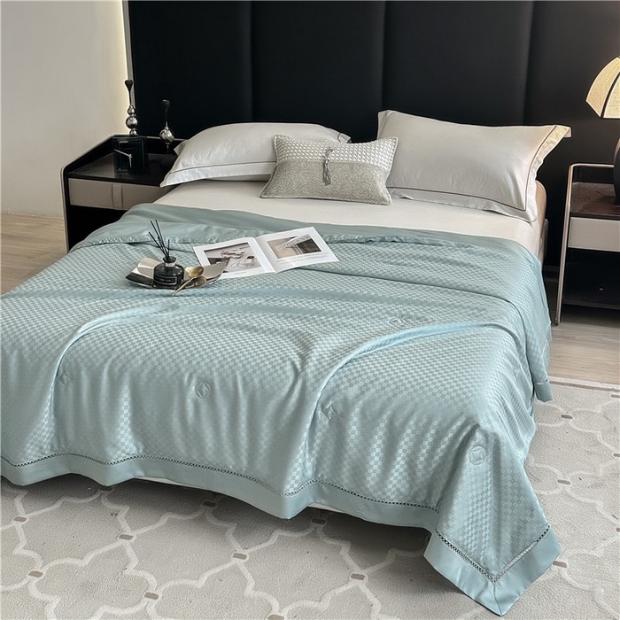 91家纺网 家纺一手货源 找家纺 蜜柚 2024新款60s莱赛尔天丝提花大豆夏被-格言系列（控价199以上） 格言绿