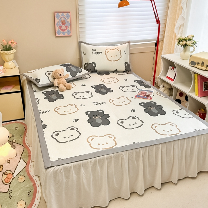 91家纺网 家纺一手货源 找家纺 2025新款慕尚600D数码印花冰丝凉席 脚印熊