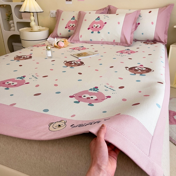 91家纺网 家纺一手货源 找家纺 全季家居 2024新款A类抗菌数码印花冰藤席三件套 床席款-甜甜圈