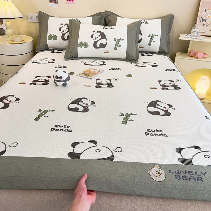 91家纺网 家纺一手货源 找家纺 全季家居 2024新款A类抗菌数码印花冰藤席三件套 床席款-贪吃熊猫