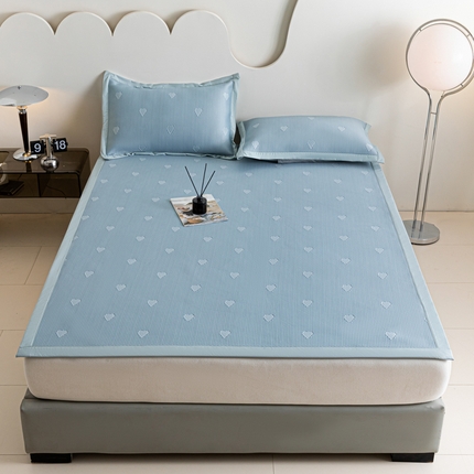 91家纺网 家纺一手货源 找家纺 航途席业 2025新款凉席凉豆豆软席床席款 心相印-海盐蓝