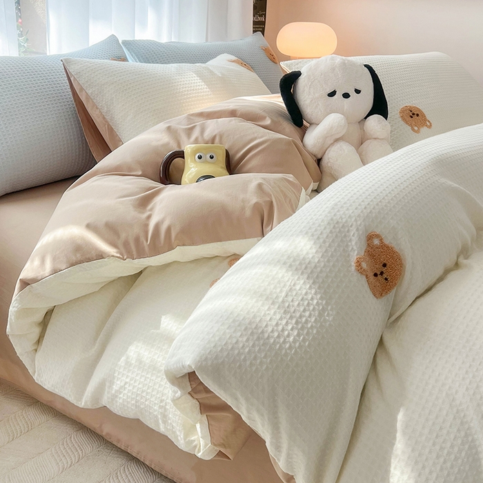 91家纺网 家纺一手货源 找家纺 （总）慕尚 2025新款全棉华夫格毛巾绣四件套