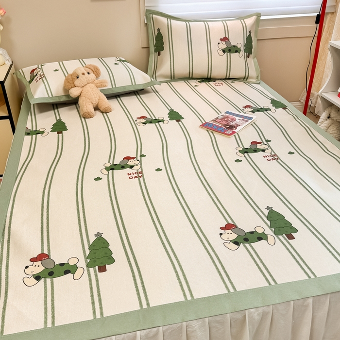 91家纺网 家纺一手货源 找家纺 2025新款慕尚600D数码印花冰丝凉席 健身狗