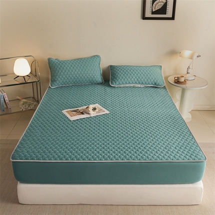 91家纺网 家纺一手货源 找家纺 欧邦 新款纯色A类凉感丝乳胶床笠三件套 复古绿