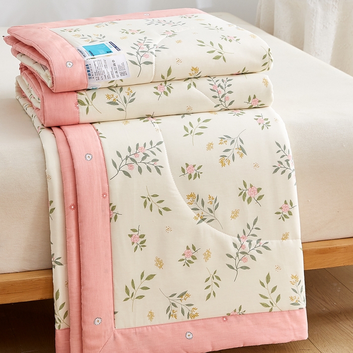 91家纺网 家纺一手货源 找家纺 海洋家纺 2025新款A类里外全棉棉花夏被四件套 风格二 碧叶粉黛