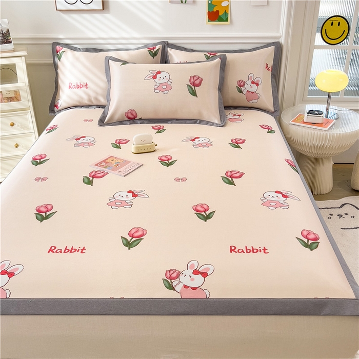 91家纺网 家纺一手货源 找家纺 孩子王家纺 2024新款凉感卡通冰丝席-成人款 花间小兔