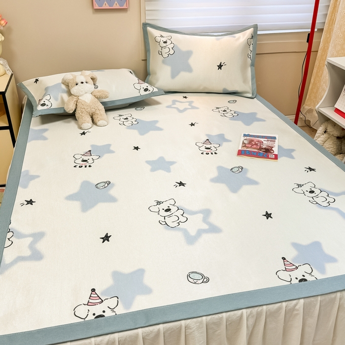 91家纺网 家纺一手货源 找家纺 2025新款慕尚600D数码印花冰丝凉席 星星狗