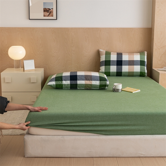 91家纺网 家纺一手货源 找家纺 北欧良品 2024新款水洗棉单品床笠、床单--纯色款（床笠、床单） 果绿