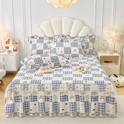 宜凡家纺 2024新款全棉夹棉印花床裙系列三件套 香榭巴黎