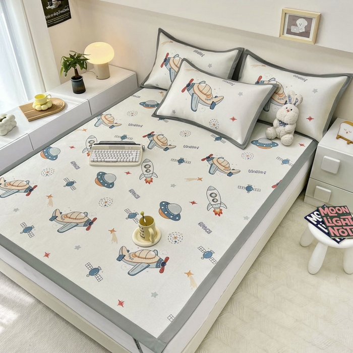 91家纺网 家纺一手货源 找家纺 全季家居 2024新款5A抗菌小清新数码印花冰藤席 床席款-宇宙飞船