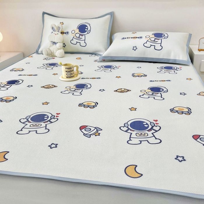 91家纺网 家纺一手货源 找家纺 全季家居 2024新款5A抗菌小清新数码印花冰藤席 床笠款-星空世界