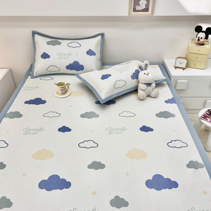 91家纺网 家纺一手货源 找家纺 全季家居 2024新款5A抗菌小清新数码印花冰藤席 床席款-云朵