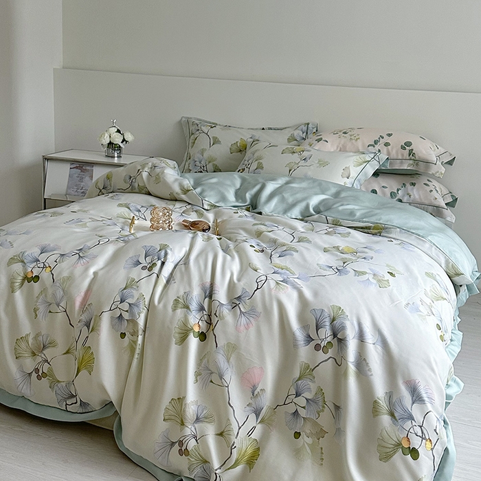 91家纺网 家纺一手货源 找家纺 氧家 2025新款莱赛尔天丝数码印花四件套宽边断角工艺（礼盒装）谷兰