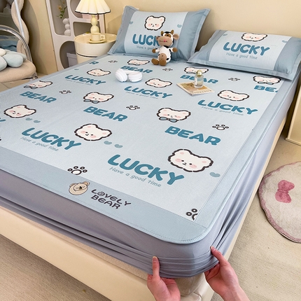 全季家居 2024新款A类抗菌数码印花冰藤席三件套 床笠款-幸运熊