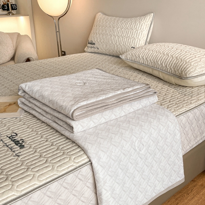 91家纺网 家纺一手货源 找家纺 欧邦 新款纯色A类凉感丝乳胶床笠三件套 银河灰