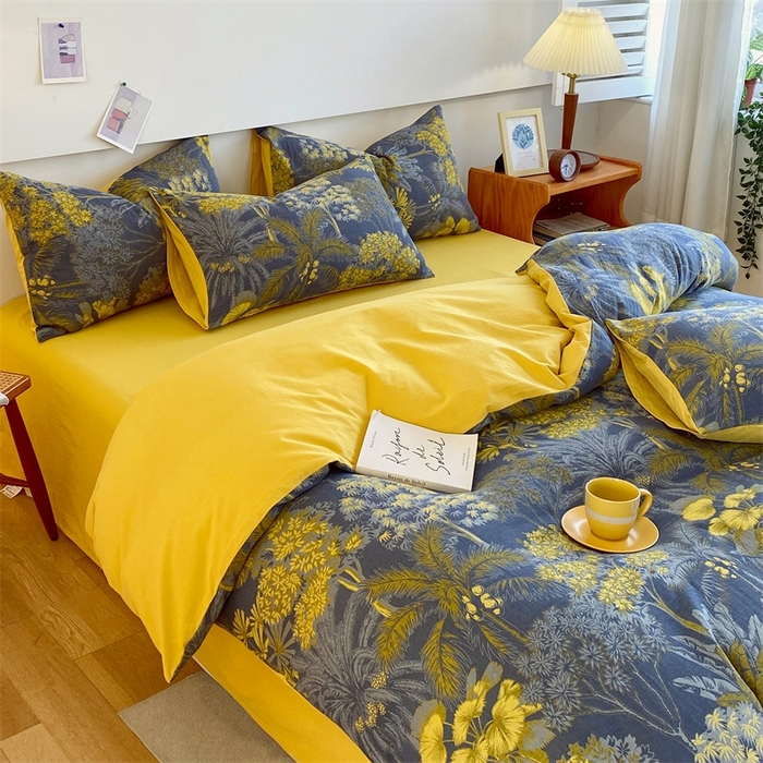 91家纺网 家纺一手货源 找家纺 2024新款全棉纯棉双层纱三层纱立体提花四件套 森林奇境