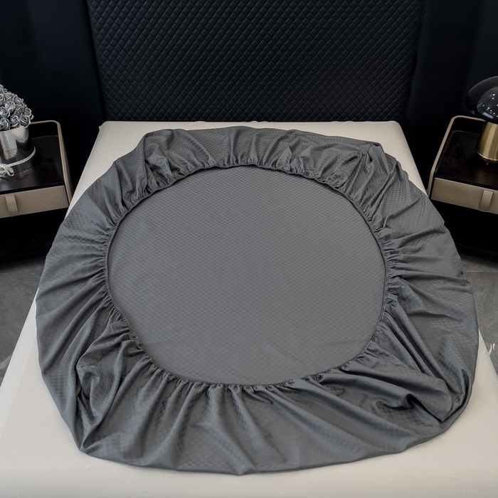 91家纺网 家纺一手货源 找家纺 金鑫汇 2024新款提花小方格全棉套件单品系列-单床笠 深灰