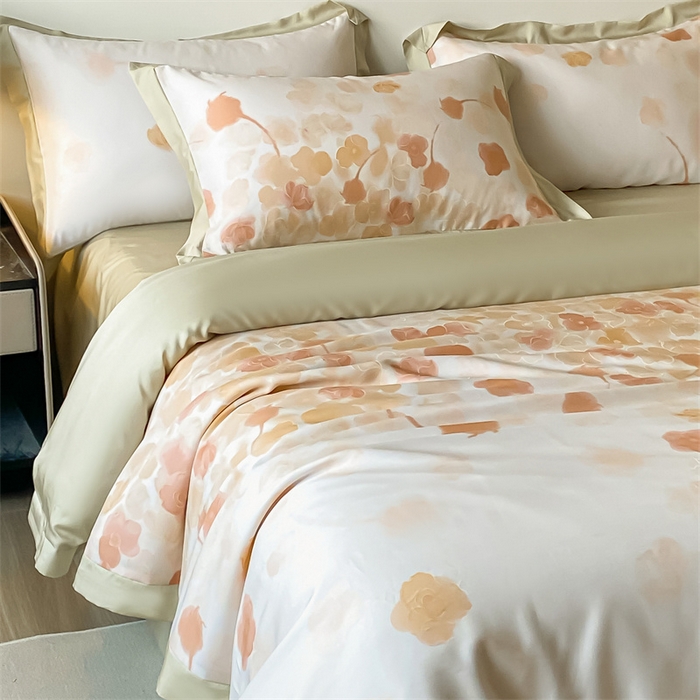 91家纺网 家纺一手货源 找家纺 蓝米卡夫 2024新品-A类50支新时尚天丝印花拼角款系列 叶暖