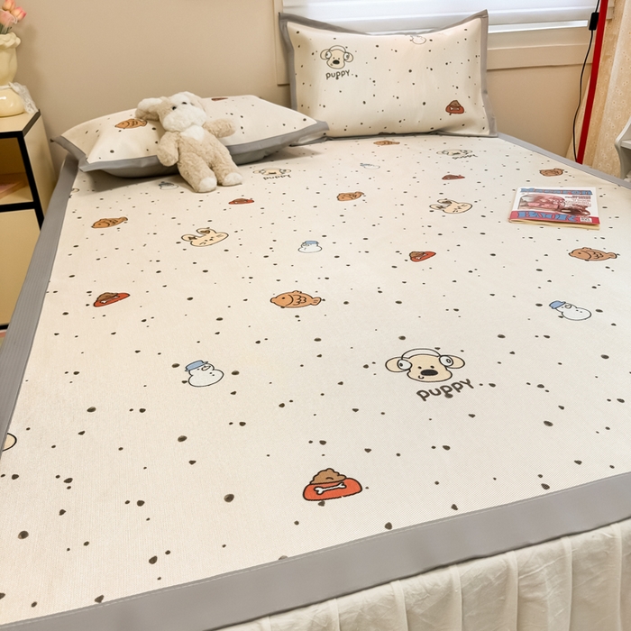 91家纺网 家纺一手货源 找家纺 2025新款慕尚600D数码印花冰丝凉席 绵绵动物