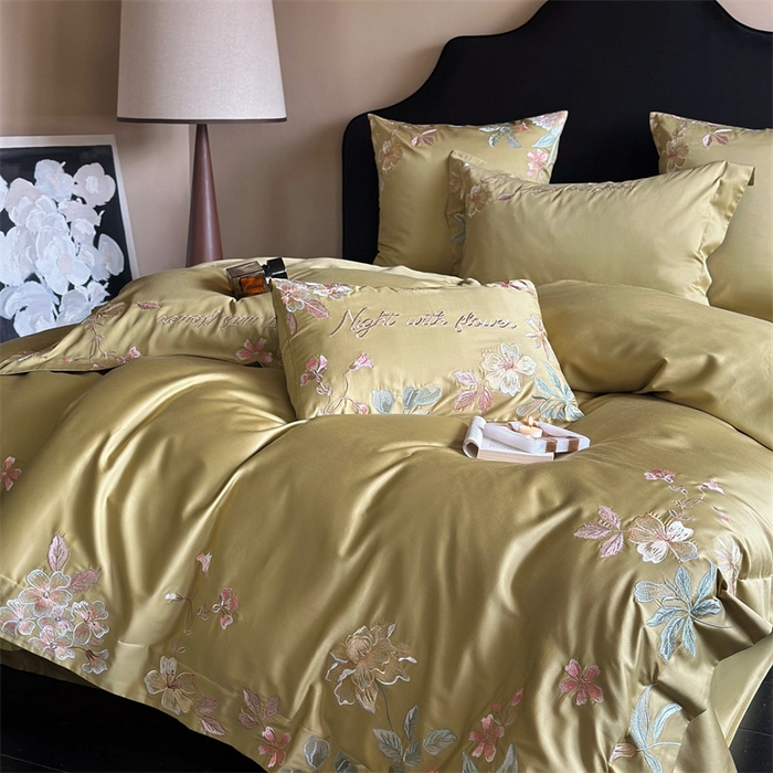 91家纺网 家纺一手货源 找家纺 鹿班家居 2024新款100支长绒棉精致刺绣系列四件套—去野标准会员-20 去野-月蓉黄