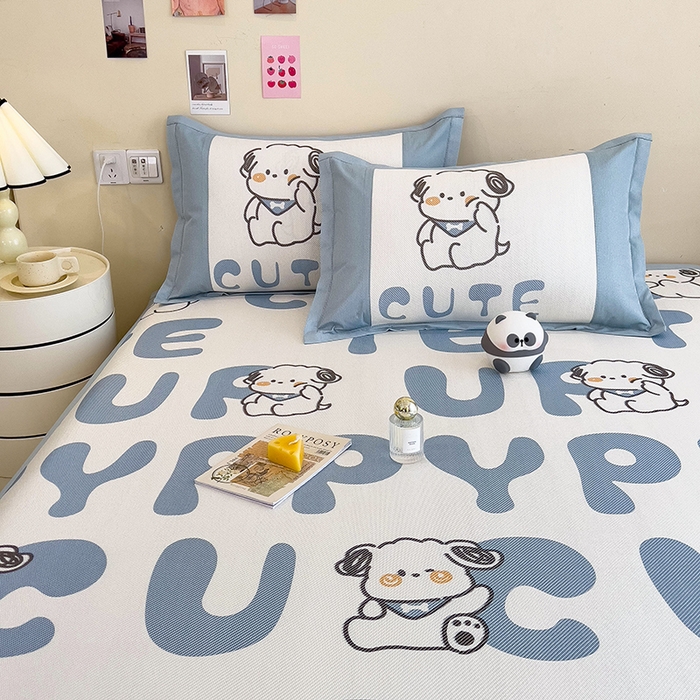 91家纺网 家纺一手货源 找家纺 全季家居 2024新款A类抗菌数码印花冰藤席三件套 床席款-字母小狗