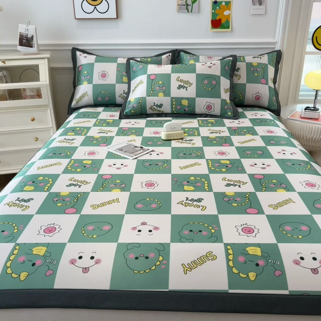 91家纺网 家纺一手货源 找家纺 孩子王家纺 2024新款凉感卡通冰丝席-成人款 恐龙宝贝