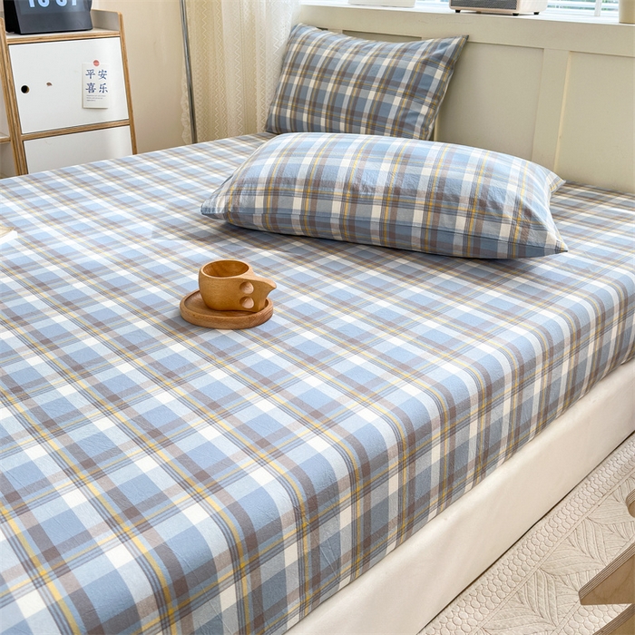 91家纺网 家纺一手货源 找家纺 北欧良品 2024新款水洗棉单品床笠、床单--格纹款（床笠、床单） 简兮蓝