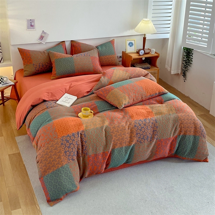 91家纺网 家纺一手货源 找家纺 2024新款全棉纯棉双层纱三层纱立体提花四件套 百福