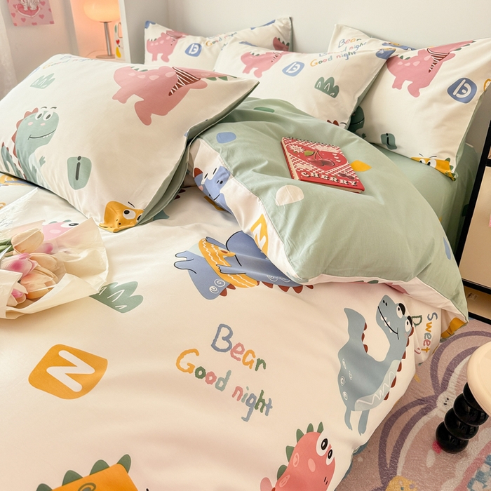 91家纺网 家纺一手货源 找家纺 慕尚 2025新款13070全棉小清新四件套 恐龙先生