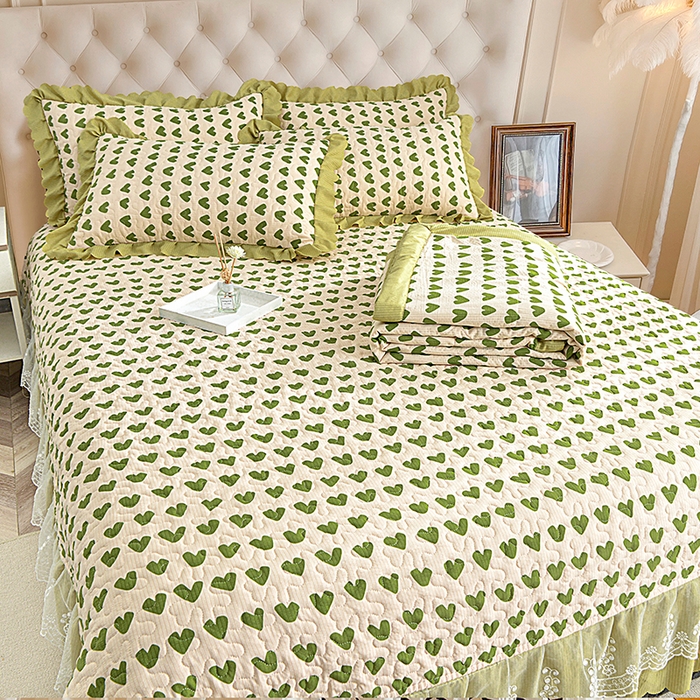 91家纺网 家纺一手货源 找家纺 梦柏家纺 2024新款亲肤泡泡棉夹棉床盖夏被四件套 甜心