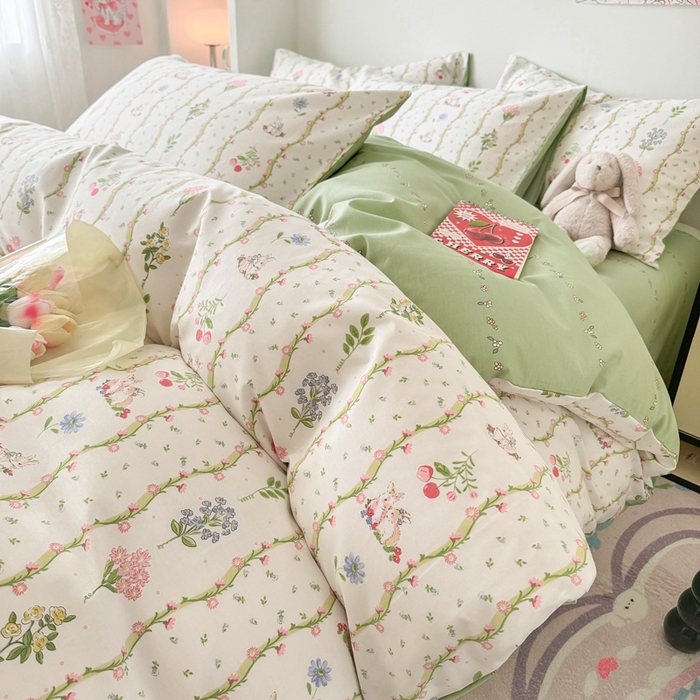 91家纺网 家纺一手货源 找家纺 慕尚 2025新款13070全棉小清新四件套 兔兔奇遇