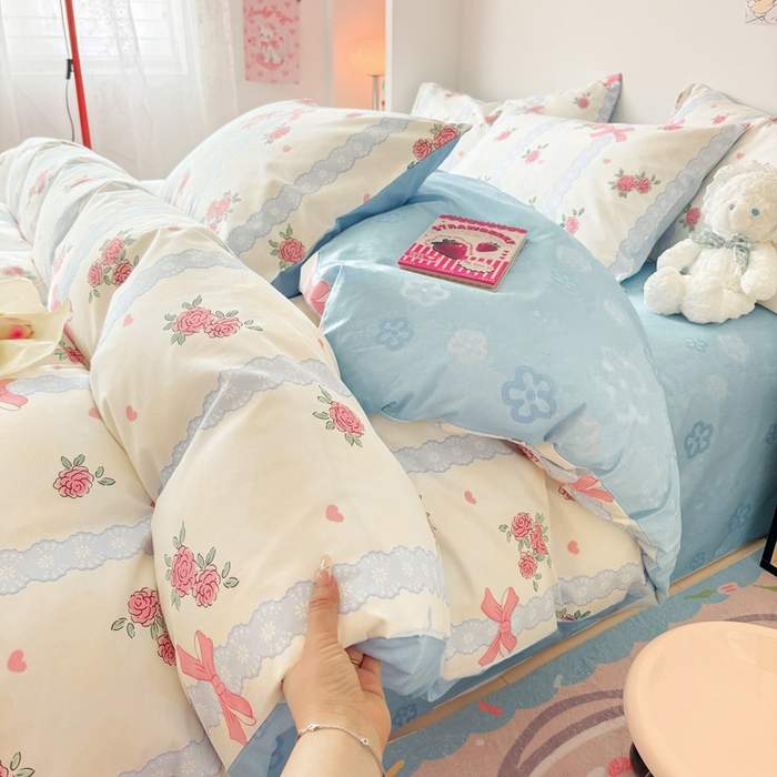 91家纺网 家纺一手货源 找家纺 慕尚 2025新款13070全棉小清新四件套 花朵丛中