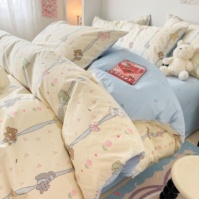 91家纺网 家纺一手货源 找家纺 慕尚 2025新款13070全棉小清新四件套 冒险家熊