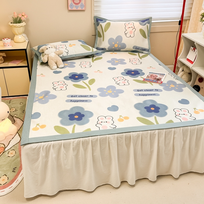 91家纺网 家纺一手货源 找家纺 2025新款慕尚600D数码印花冰丝凉席 甜心兔