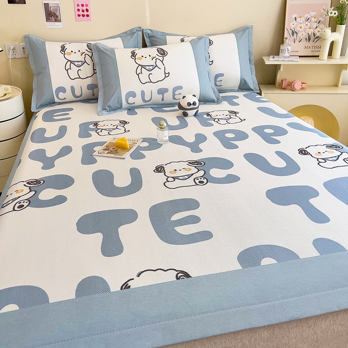 91家纺网 家纺一手货源 找家纺 全季家居 2024新款A类抗菌数码印花冰藤席三件套 床席款-字母小狗